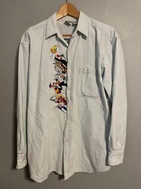 Vintage ACME Looney Tunes Shirt Mens Medium Striped Long Sleeve Button 90s READ